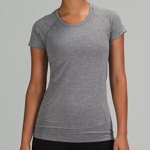 lululemon athletica Gray Striped Short Sleeve Tee